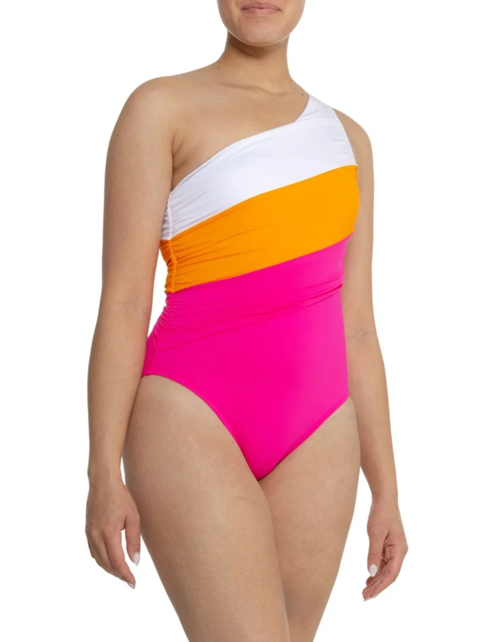 LA BLANCA Island Goddess One-Shoulder One-Piece Size 16 Pink Orange NWT